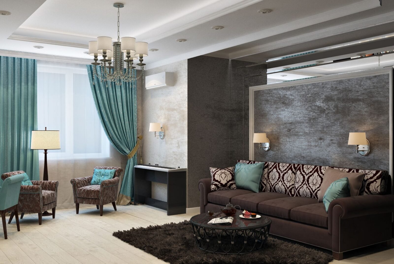 Wohnzimmer Farben – Wohnraum mit warmer Wandfarbe und modernen Möbeln